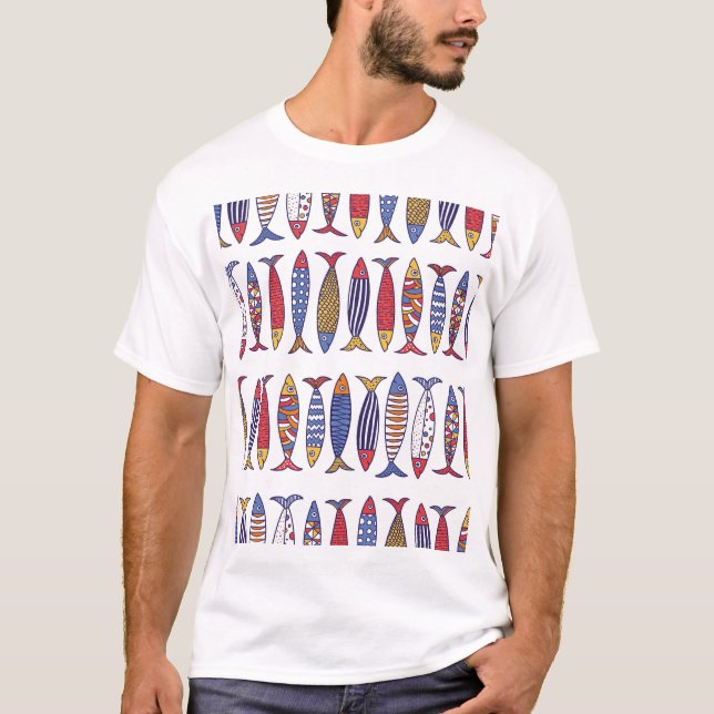 Söt fiskillustration: Barn sömlös bakgrund T Shirt (Framsida)