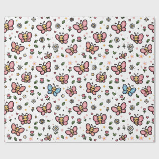 Söt Fjäril Blommig Sömlös Kawaii Mönster Presentpapper