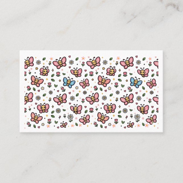 Söt Fjäril Blommig Sömlös Kawaii Mönster Visitkort (Framsida)