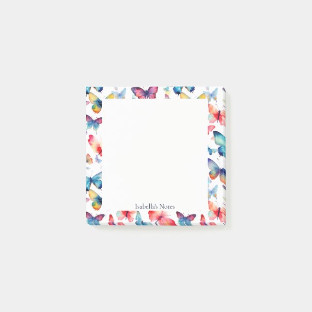 Söt fjäril Färgrik akvarell Personlig Post-it Block (Framsida)