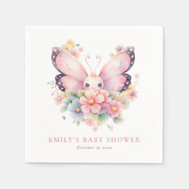 Söt fjäril och Blommigt Rosa Baby Shower Pappersservett