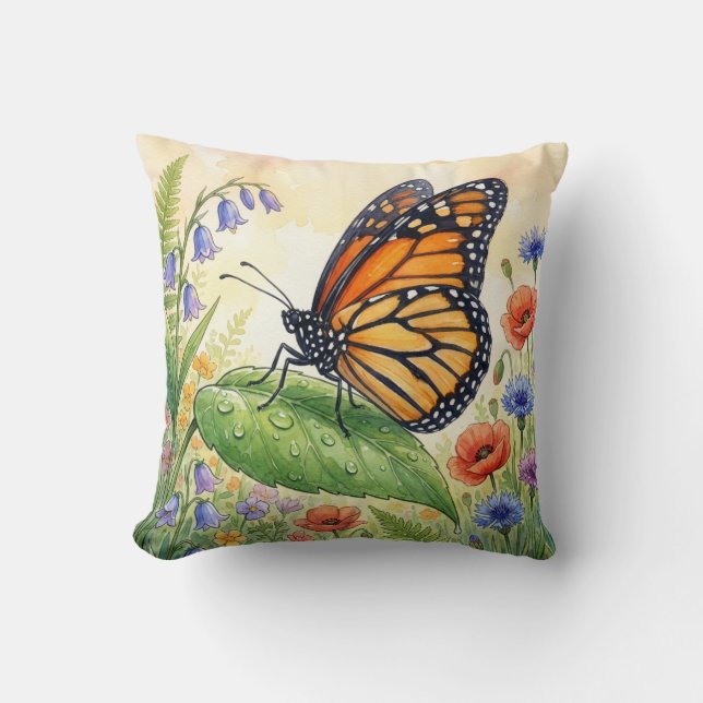 Söt fjäril på ett blad Små insekter  Kudde (Framsida)