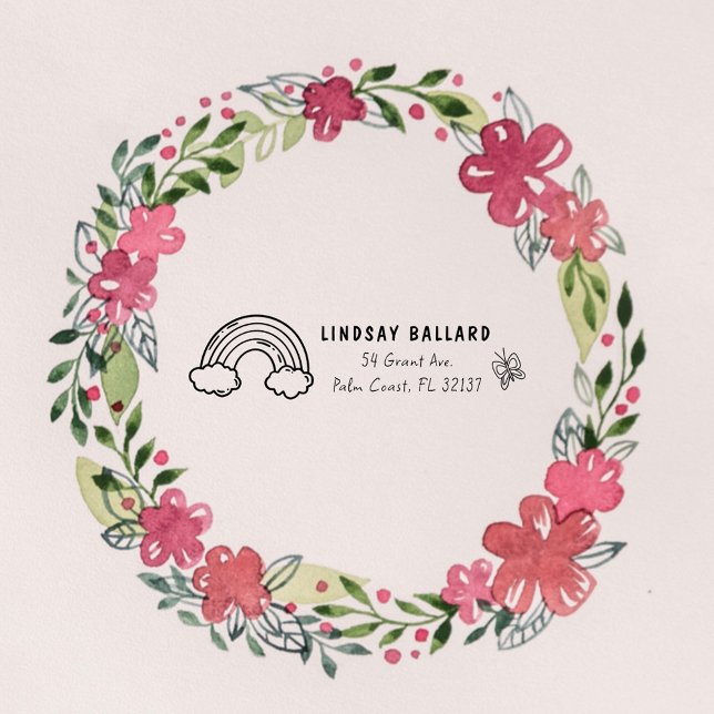 Söt fjäril | Regnbåge Returadress för Barn Självfärgande Stämpel (")