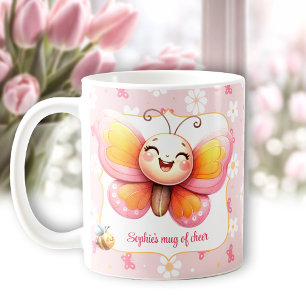 Söt fjäril Rosa blommig namn mugg av glädje