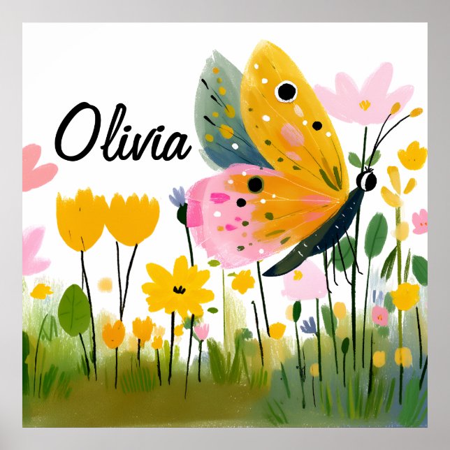 Söt fjäril vilda blommor flicknamn poster (Framsidan)