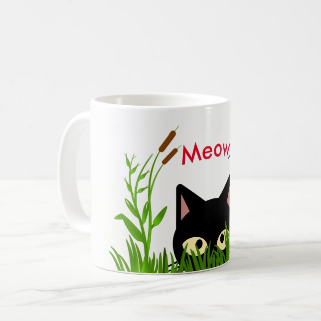 Söt fjärilsträdgård med svart katt-mugg kaffemugg (Framsida vänster)