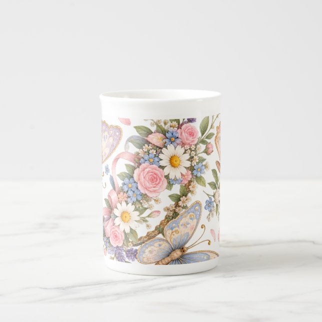 Söt fjärilsträdgårdsdesign för magi  benporslin mugg (Framsidan)