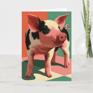 Söt Fläckig Gris Färgrik Pop Art Porträtt Kort