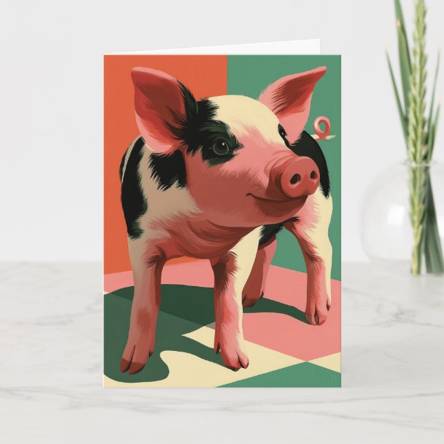 Söt Fläckig Gris Färgrik Pop Art Porträtt Kort (Framsida)