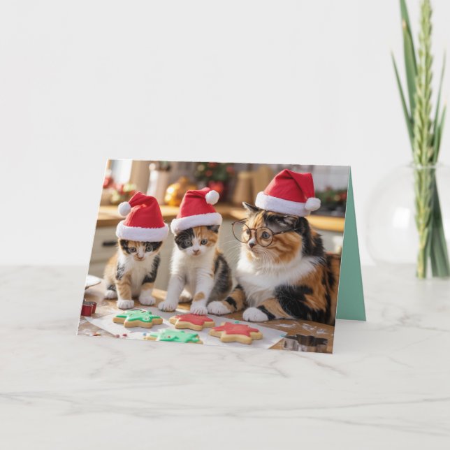 Söt fläckig katt jul cookie-kort kort (Framsida)