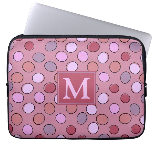 Söt fläckig mönster rosa monogram laptop fodral (Framsidan)