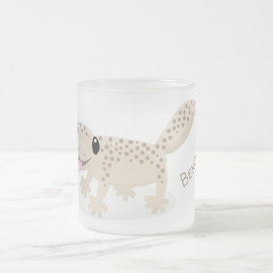 Söt fläckig tan gecko tecknad illustration frostad glasmugg