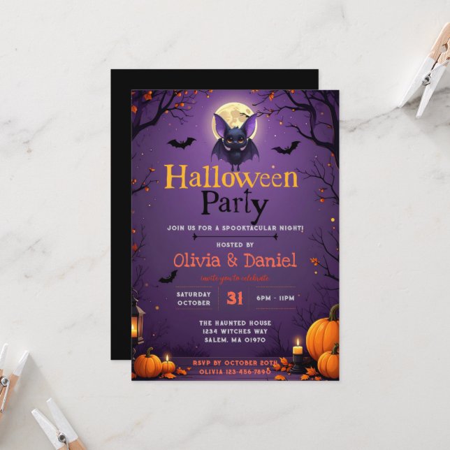 Söt fladdermus Halloween-festinvitation Inbjudningar (Fram/Back In Situ)