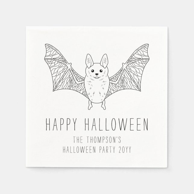Söt fladdermus Minimal linjekonst Gott Halloween Pappersservett (Framsidan)