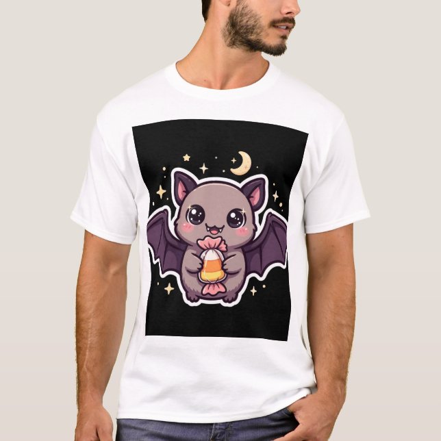 Söt fladdermus som håller Candy Corn T-shirt (Framsida)