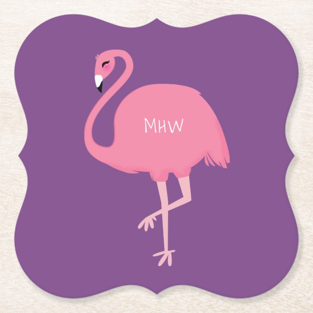 Söt Flamingo anpassade monogram papper coasters Underlägg Papper (Framsida)