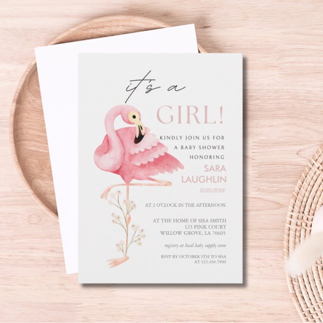 Söt Flamingo Baby Shower-inbjudan Inbjudningar (Flamingo Baby Shower Invitation)