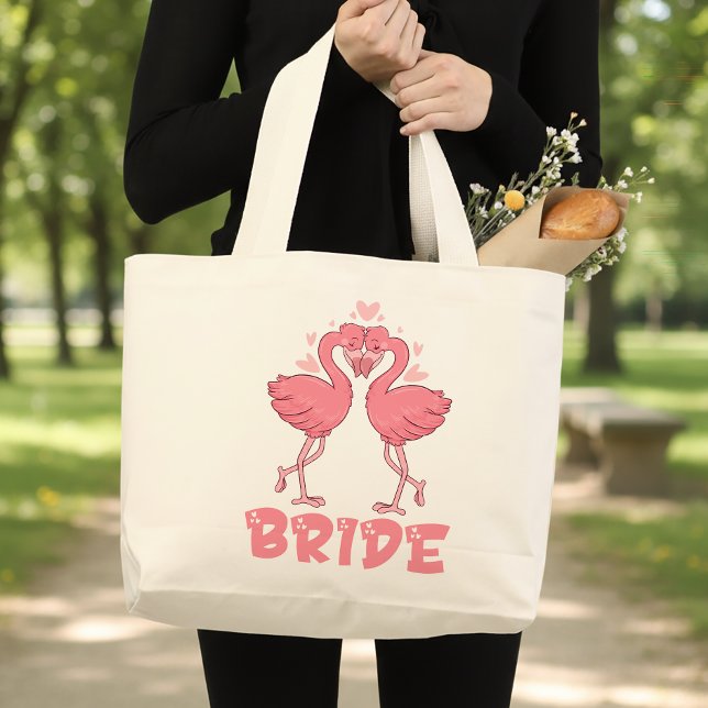Söt Flamingo Bröllop Tropisk Strand Brud Jumbo Tygkasse (Skapare uppladdad)