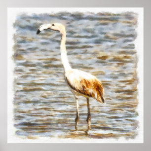 Söt Flamingo Fledgling Watercolor Poster