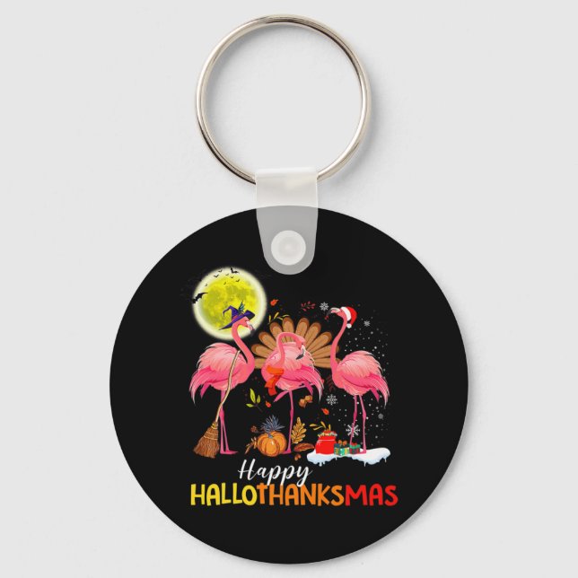 Söt Flamingo HalloTackmas Glad Halloween Tack Nyckelring (Framsida)