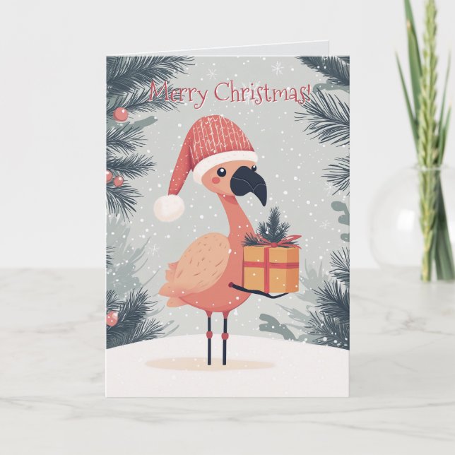 Söt Flamingo Julkort Kort (Framsida)
