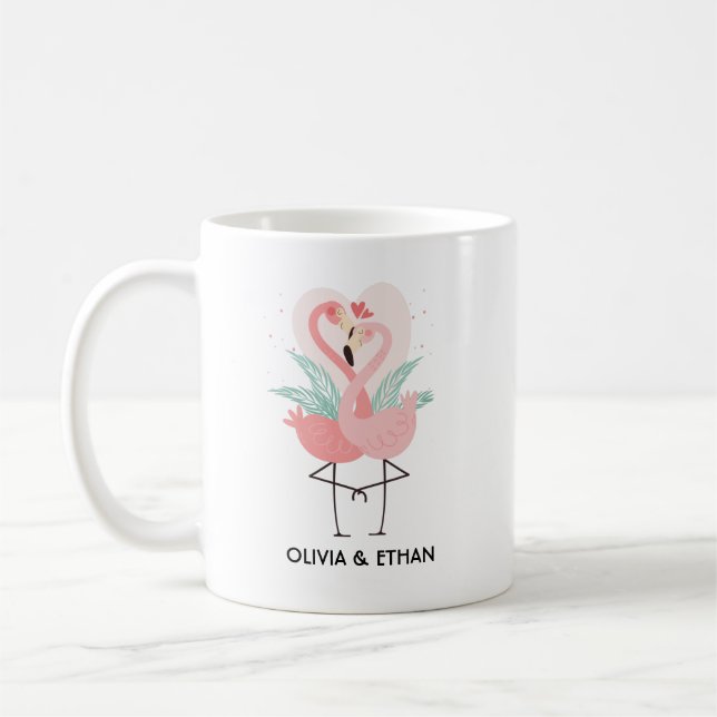 Söt Flamingo-Kärlek Personaliserad Alla Hjärtans D Kaffemugg (Vänster)