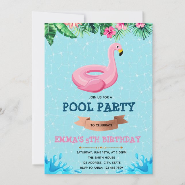 Söt flamingo pool födelsedagsinbjudan inbjudningar (Framsida)