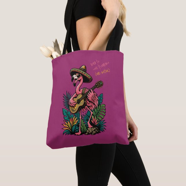 Söt Flamingo Sombrero Gitarr Flamenco Älskare Tygkasse (Närbild)