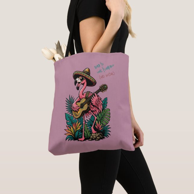 Söt Flamingo Sombrero Gitarr Flamenco Älskare Tygkasse (Närbild)