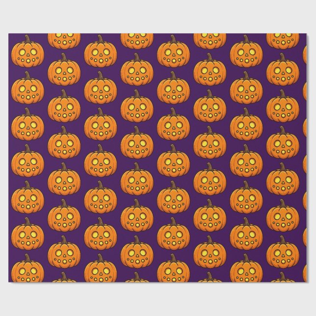 Söt flamljusande pumpa Halloween-mönster presentin Presentpapper (Platt)