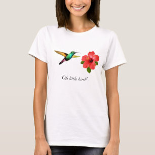 Söt flerfärgad kolibri och röd blomma t shirt