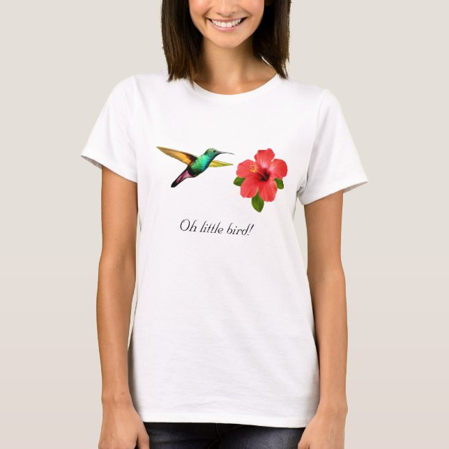 Söt flerfärgad kolibri och röd blomma t shirt (Framsida)