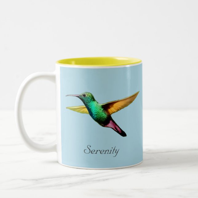 Söt flerfärgad kolibri på ljusblå Två-Tonad mugg (Vänster)