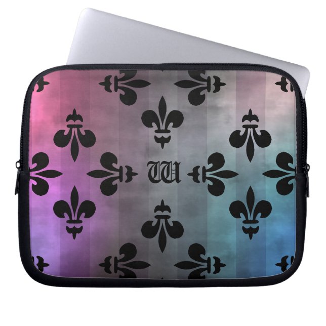 Söt Fleur de lis mönster monogrammad Laptop Fodral (Framsidan)