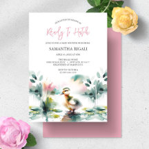 Söt flicka akvarell anka baby shower