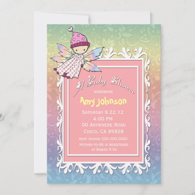 Söt flicka älva baby shower inbjudan (Framsida)