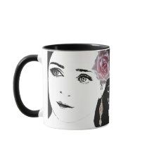 Söt flicka ansikte mode illustration rosa ros