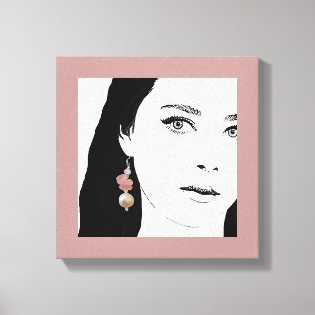 Söt flicka ansikte mode illustrerar blommigt söt  canvastryck (Framsida)