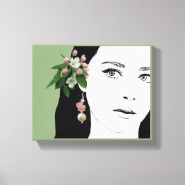Söt flicka ansikte mode illustrerar blommigt söt canvastryck