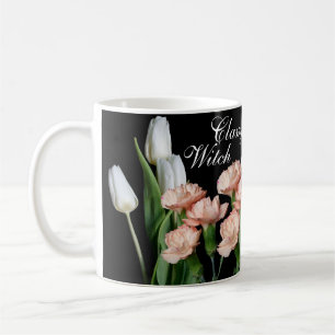 Söt flicka ansikte mode illustrerar blommigtens ut kaffemugg