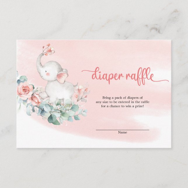 Söt flicka baby elefant eukalyptus blöja lottteri tilläggskort (Framsida)