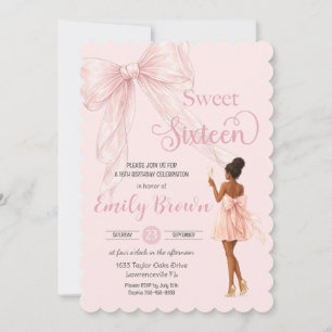 Söt flicka Blush Bow Brun Mode Söt 16 Inbjudningar