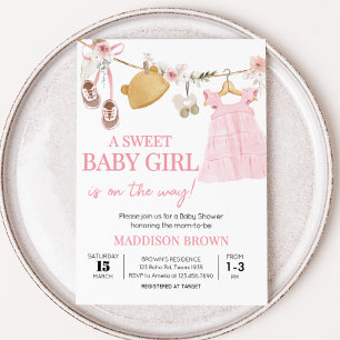 Söt Flicka Boho Clothes Baby Shower Inbjudningar