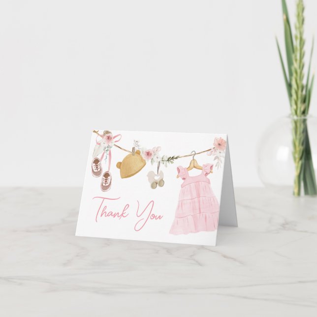 Söt Flicka Boho Clothes Baby Shower Tack Kort (Framsida)