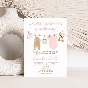 Söt Flicka Clothesline Baby Shower Inbjudningar
