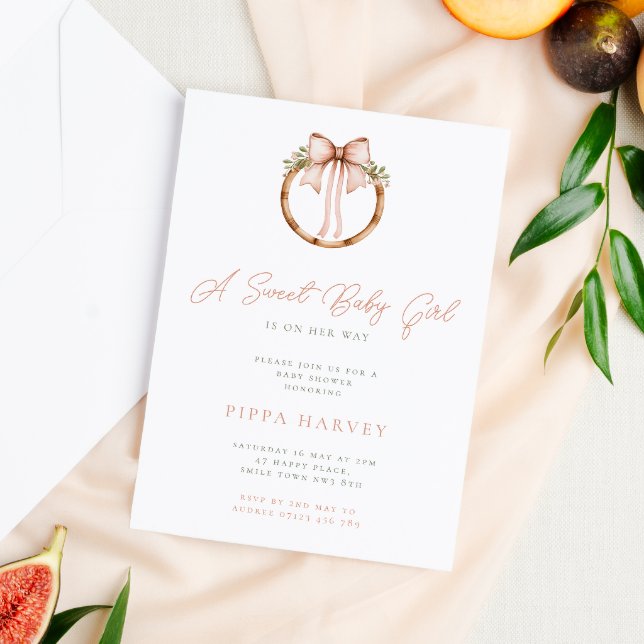 Söt Flicka Coquette Bow & Ring Baby Shower Inbjudningar (Skapare uppladdad)