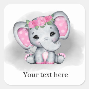 Söt flicka-elefant lägger till text i vilket syfte fyrkantigt klistermärke