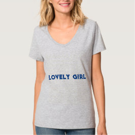 Söt flicka fram- och baksida V-ringad T-shirt tryc