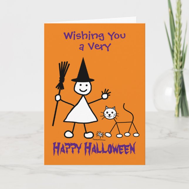 Söt flicka häxa barn Halloween-kort Kort (Framsida)