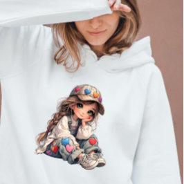 Söt flicka i Heart Patch-outfit Kawaii konst T Shirt